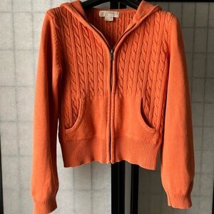 MICHAEL Michael Kors Hooded Cable Knit Cardigan Sweater Cotton Zipper Orange Top
